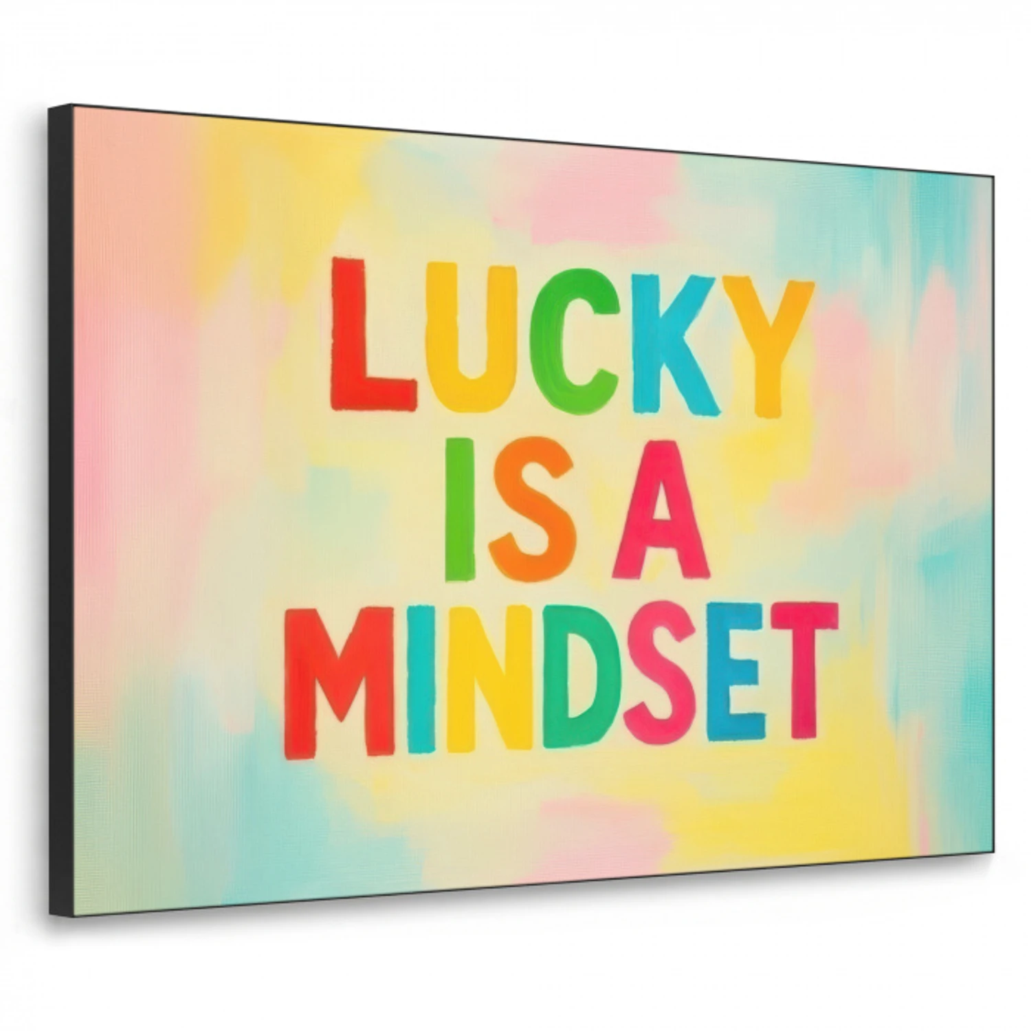 Quote - Lucky - Regenboogkleuren Textielframe - compleet frame klein -3d