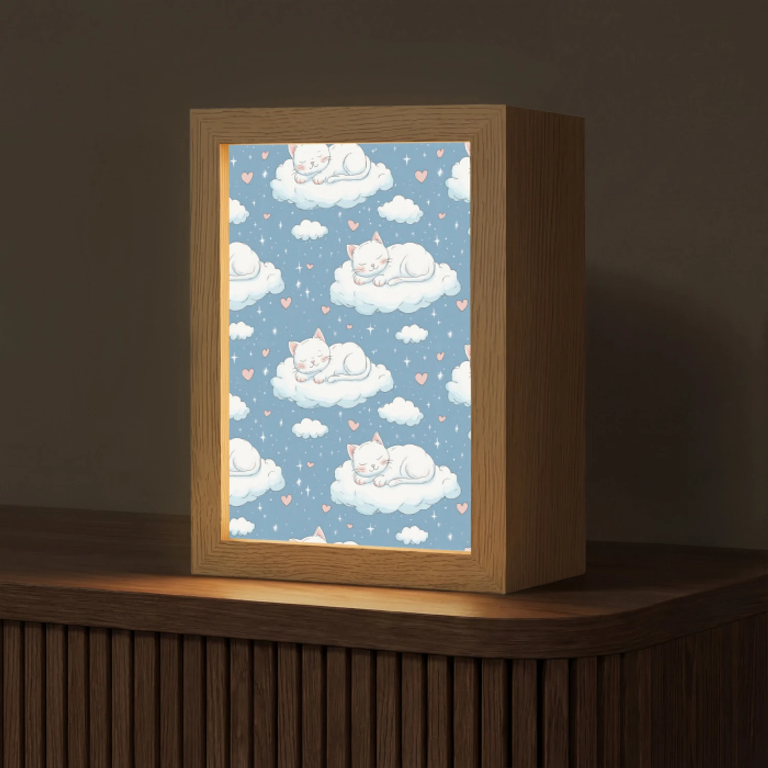 Kitten - Wolken - Blauw Light Box met kabel (Tafellamp) klein 925 -z3d_website