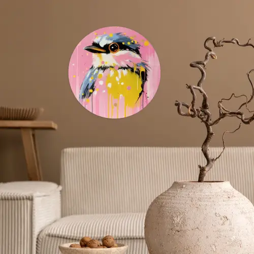 Vogel - Roze - Geel - Blauw Wandcirkel behangsticker klein -sfeer1