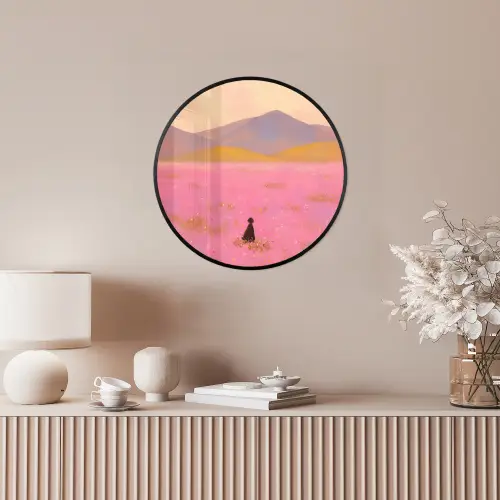 Bloemenweide - Heuvels - Silhouet - Roze Fotolijst rond zonder passe partout klein -sfeer3