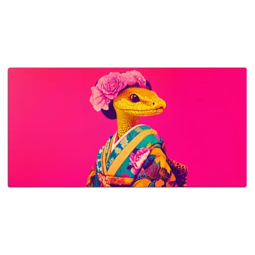 Hagedis - Bloemen - Roze - Kimono Muismat XXL klein -3d_leeg