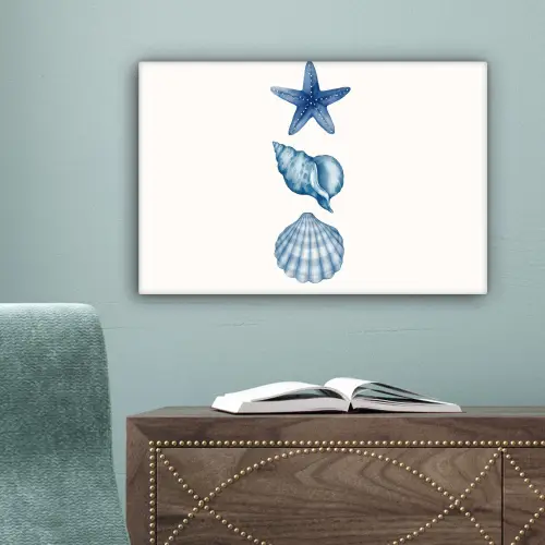 Zeester - Schelpen - Blauw canvas 2cm klein -sfeer4