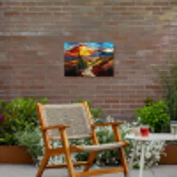 Mozaïek - Zon - Landschap - Dorp Tuinposter op houten frame 2 cm dik klein -sfeer3