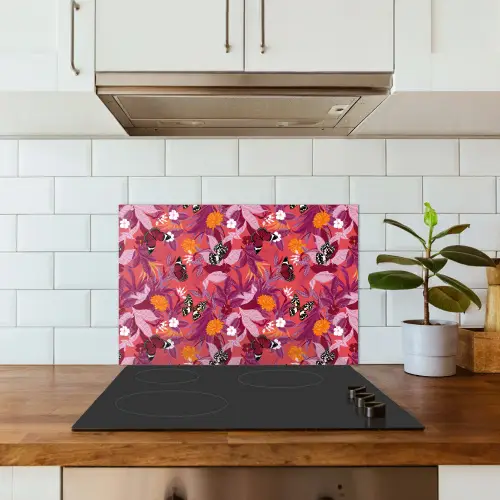 Zomer - Vlinder - Donker - Roze keuken achterwand spatscherm klein 900 -sfeer2