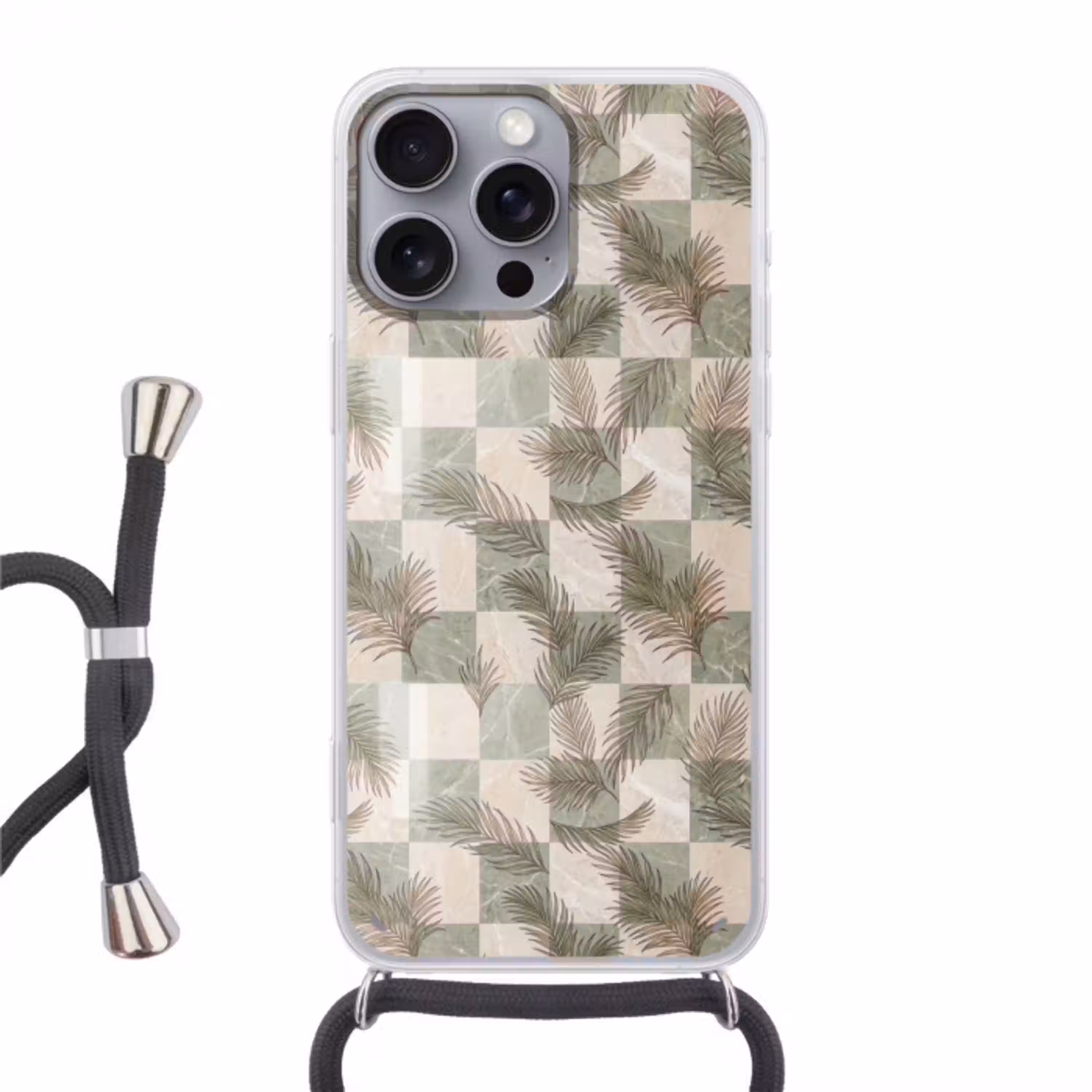Planten - Bladeren - Marmer - Modern - Groen Hoesje iPhone 16 Pro Max met koord klein -3d