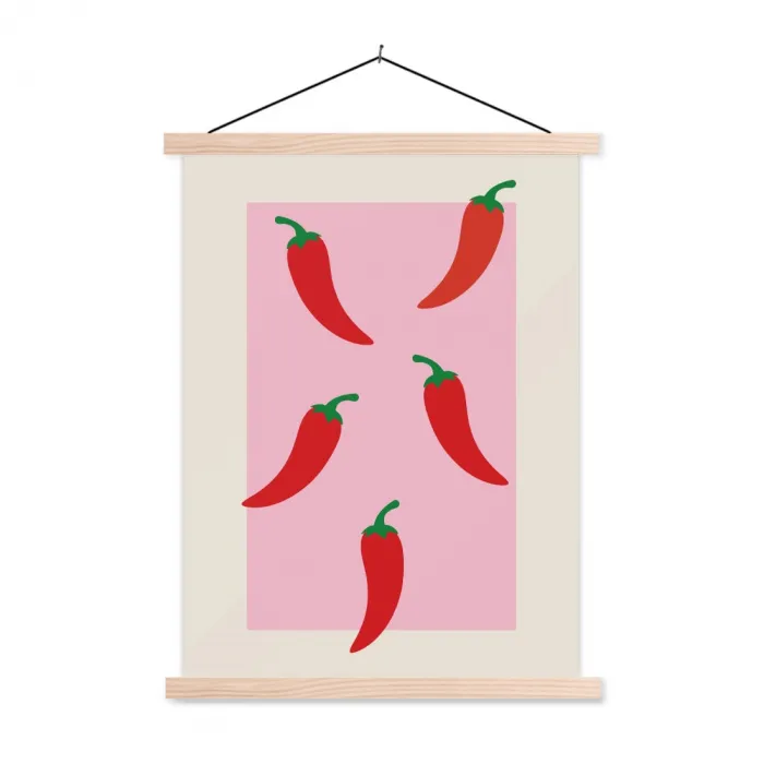 Pepers - Rood - Illustratie textielposter latten blank klein -3d