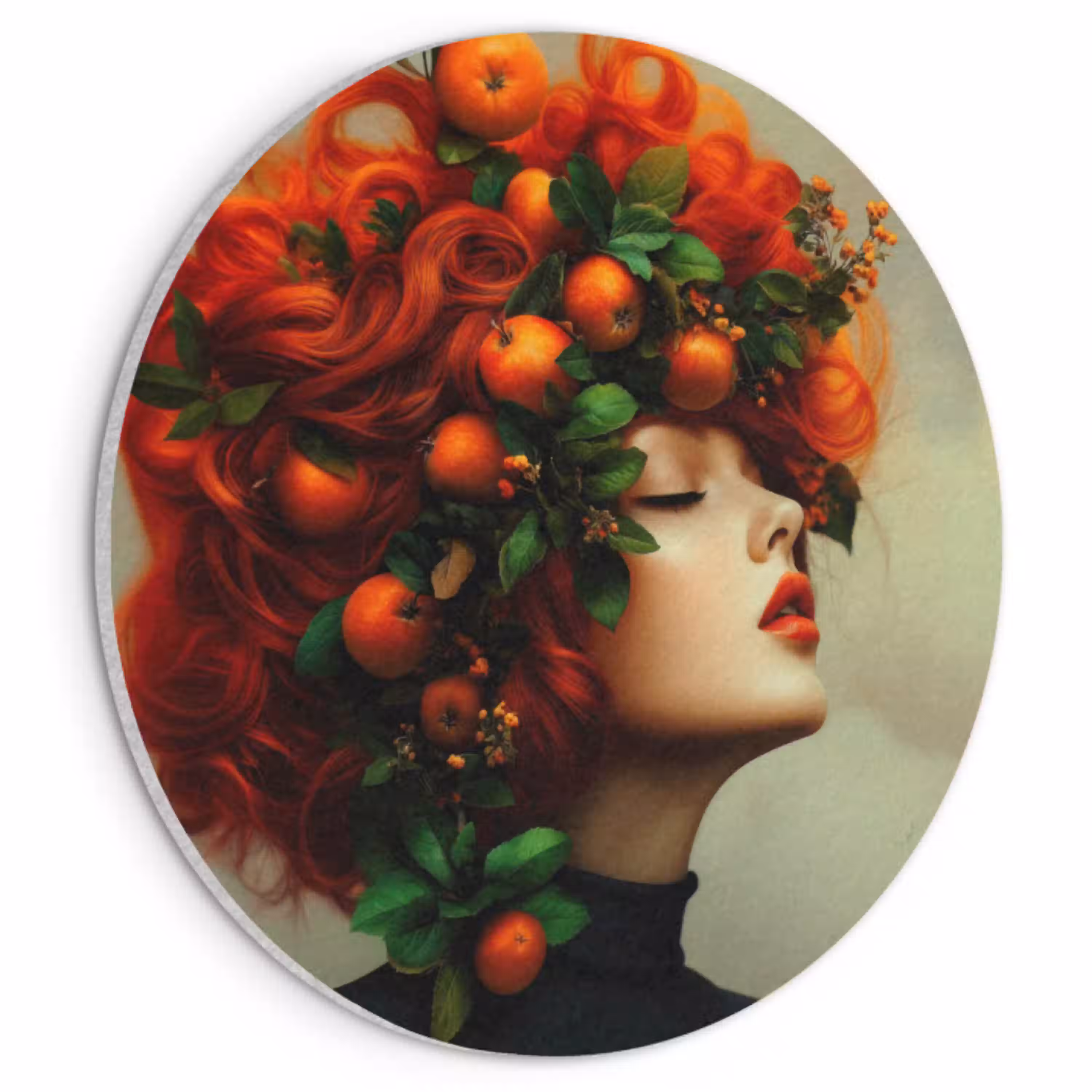 Vrouw - Appels - Rood - Bladeren Akoestische PET Vilt - Rond klein -3d