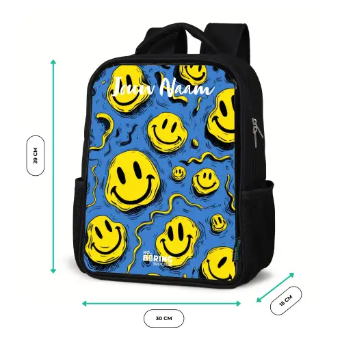 Smiley - Blauw - Geel Rugzak - Zwart middel -productfoto_formaten