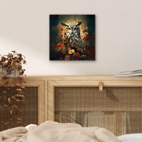 Uil - Vogel - Bloemen - Planten - Botanisch aluminium wit klein -sfeer3