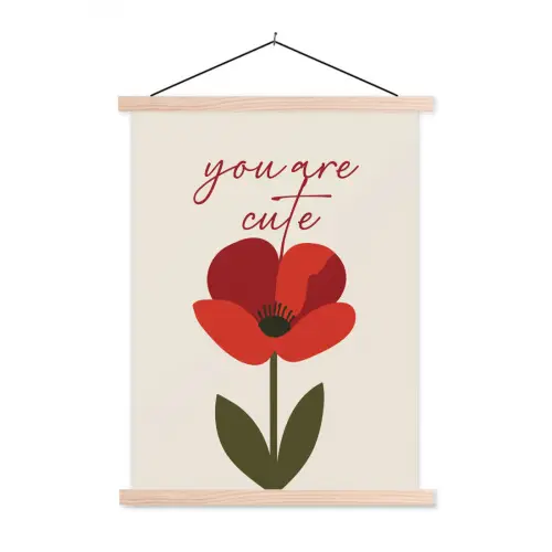 Klaproos - Bloem - Rood - Valentijn textielposter latten blank klein -3d