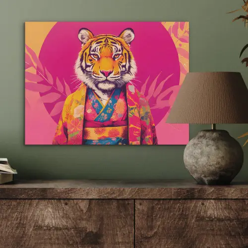 Tijger - Kimono - Planten - Roze PET vilt klein -sfeer2