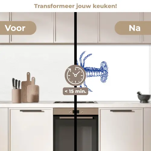 Blauw - Kreeft - Wit keuken achterwand 2 middel -voor-na2_NL