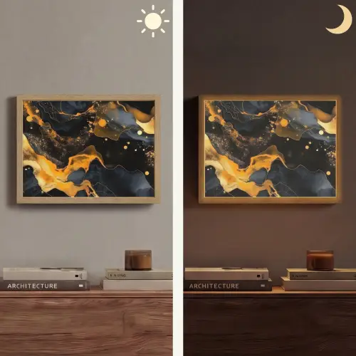 Marmer - Goud - Zwart - Abstract - Modern Light Box met batterij (Wandlamp) middel -sfeer3