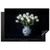 Wit - Bloemen - Tulpen - Vaas Inductie beschermer vinyl 3mm klein -3d