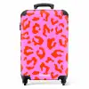 Panterprint in rood op roze achtergrond NBS - Handbagage koffer - Kinderen Unisex middel -productfoto_recht