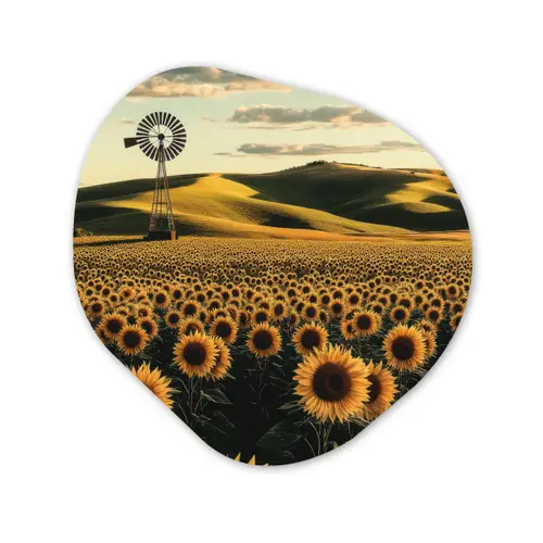 Zonnebloem - Veld - Windmolen Wandcirkel Organisch Forex 3mm klein -3d