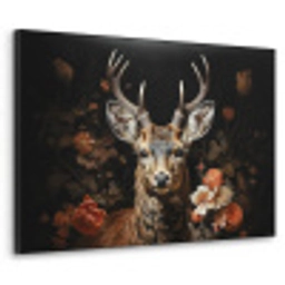 Hert - Dier - Bloemen - Natuur - Botanisch Textielframe zwart klein -3d