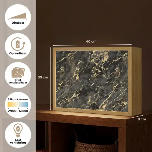 Marmer - Zwart - Goudstructuur Light Box met batterij (Wandlamp) middel 907 -USP_websiteoverzichtNL