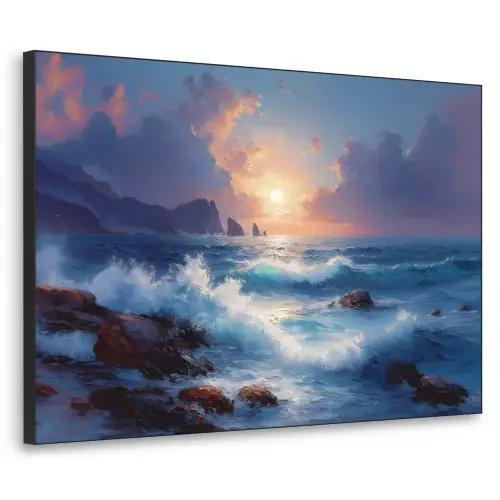 Golven - Zee - Kleurrijk - Rotsen Textielframe zwart klein -3d