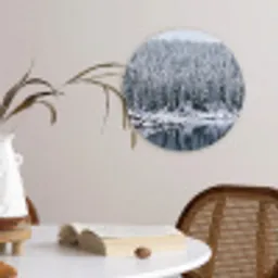 Bos - Reflectie - Meer - Winter - Serene Wandcirkel kunststof plaat 5mm dik klein -sfeer4