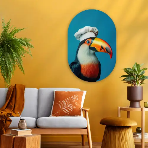 Toekan - Papegaai - Vogel - Koksmuts Wandcirkel Ovaal Glas middel -sfeer4