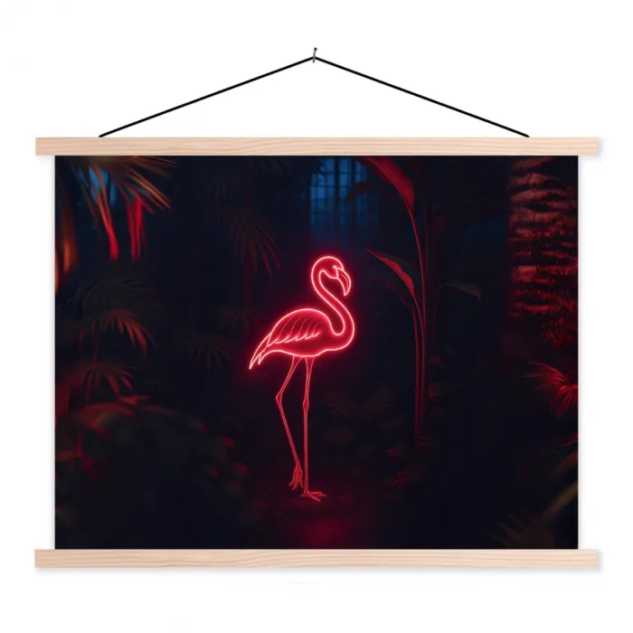 Flamingo - Roze - Neon - Licht textielposter latten blank klein -3d