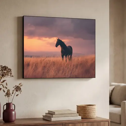 Paard - Wolken - Open veld Textielframe zwart klein -sfeer3
