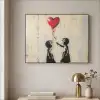 Street art - Banksy - Ballon - Graffiti - Hart Textielframe zwart klein -sfeer2