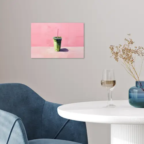 Beker - Rietje - Minimalistisch - Groen poster papier klein -sfeer3