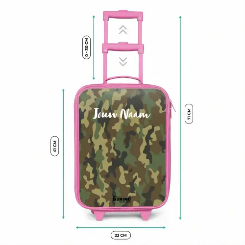 Groene camouflage met zandkleur Kinderkoffer - Roze klein -productfoto_formaten