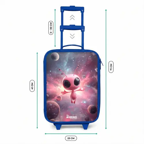 Roze Alien in Sterrennevel Kinderkoffer - Blauw klein -productfoto_formaten