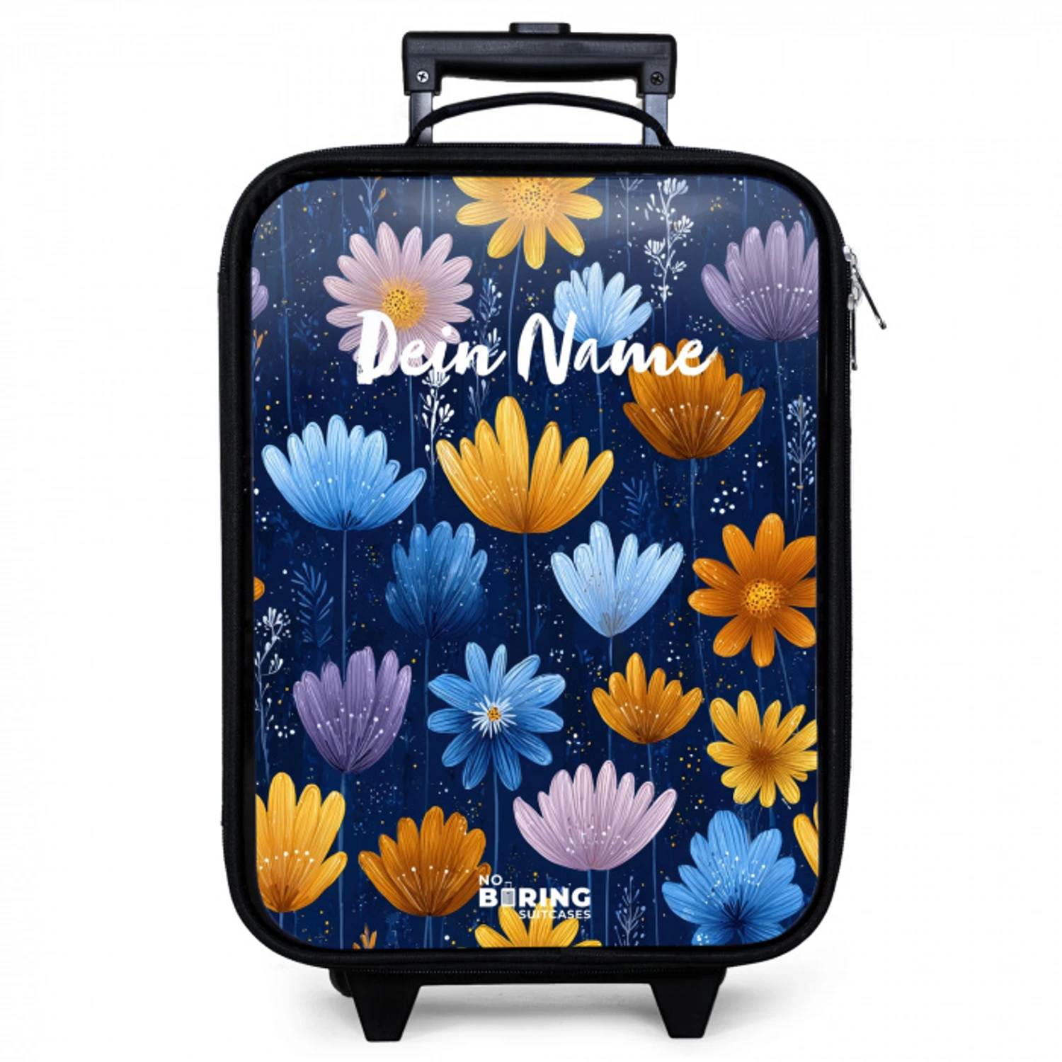 Bloemen op een donkerblauwe achtergrond Kinderkoffer - Zwart klein -zzz_website3d