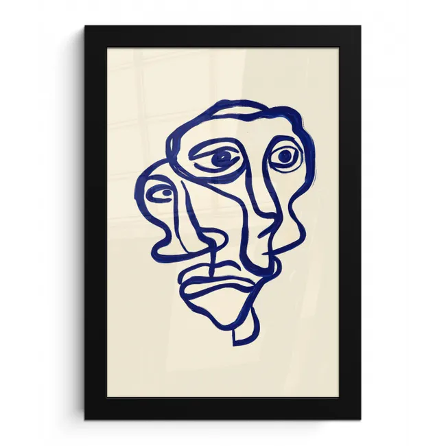 Lijntekening - Overlappende gezichten - Donkerblauw fotolijst zwart zonder passe partout klein -3d