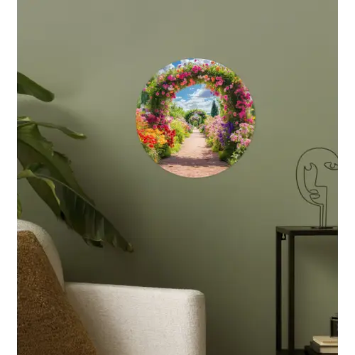 Doorkijk - Bloemen - Kleurrijk - Natuur Wandcirkel behangsticker klein -sfeer2
