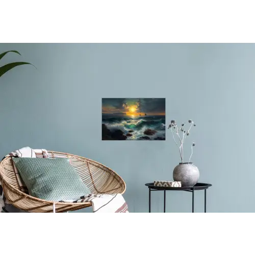 Zee - Zon - Golven - Rotsen Muursticker klein -plant