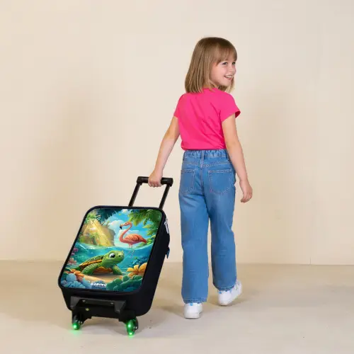 Schildpad in tropisch water met flamingo Kinderkoffer - Zwart klein -sfeer1