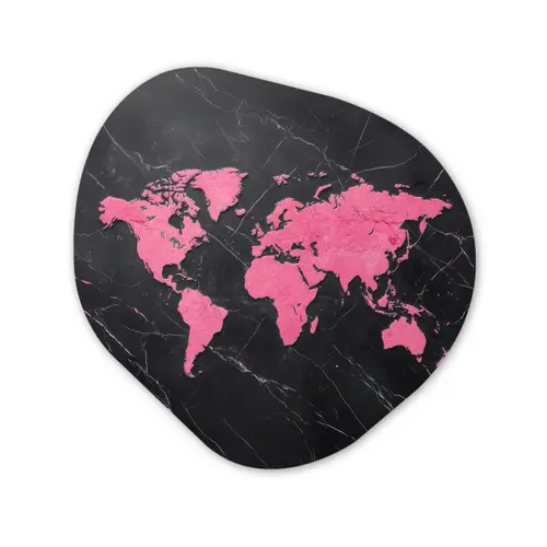 Wereldkaart - Roze - Marmer Wandcirkel Organisch Plexiglas middel -3d