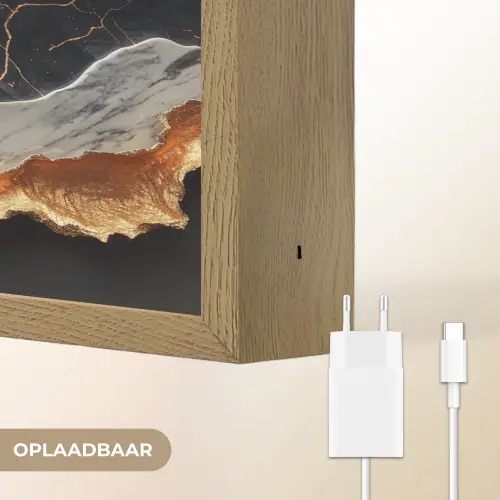 Kunst - Goud - Modern - Abstract Light Box met batterij (Wandlamp) middel -USP_websiteoplaadbaarNL
