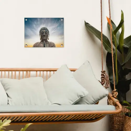 Boeddha hoofd - Buddha - Lucht - Spiritueel - Meditatie tuinposter los doek klein -sfeer7