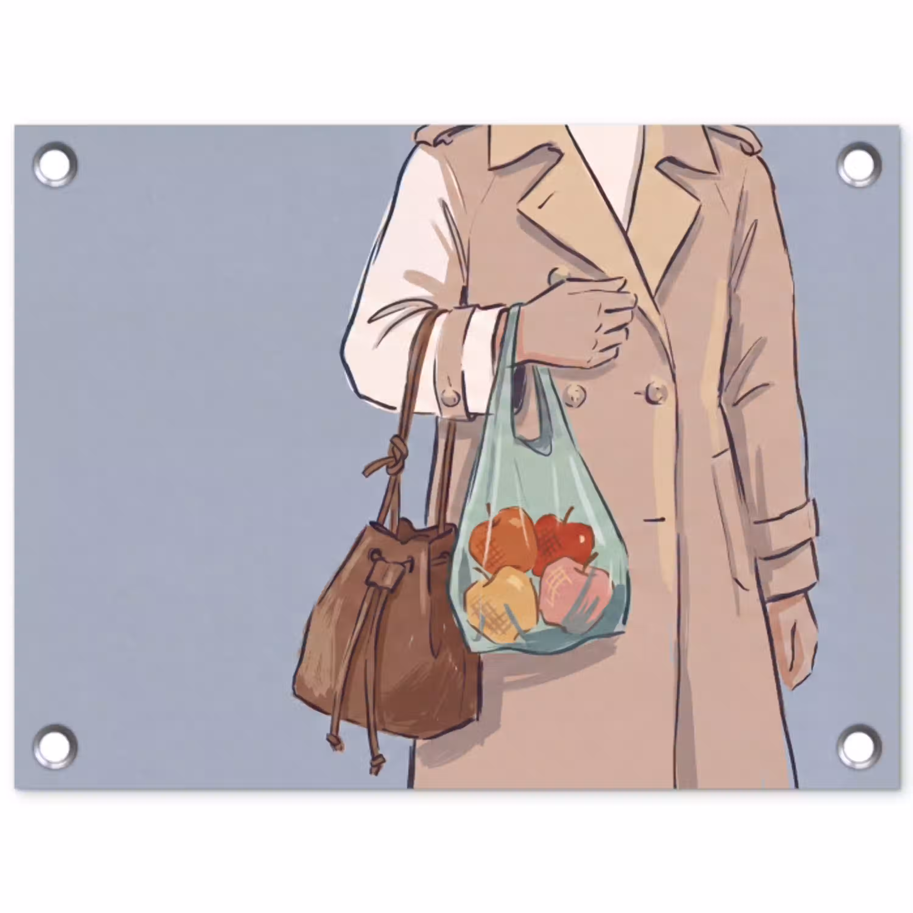Mensen - Boodschappen - Stadsleven - Modern - Kleurrijk tuinposter los doek klein -3d