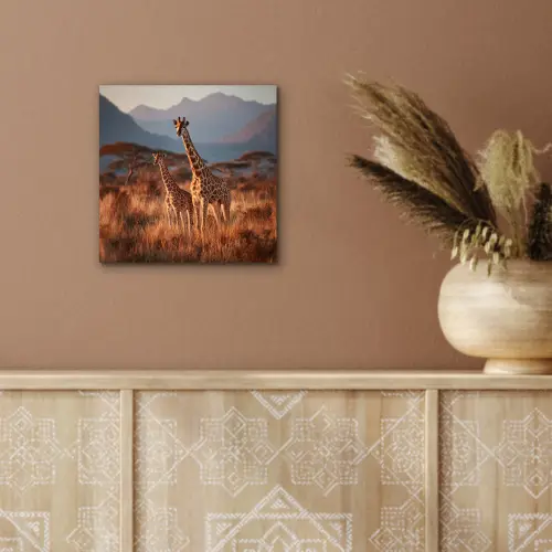 Giraffen - Hoog gras - Acaciabomen aluminium wit klein -sfeer4