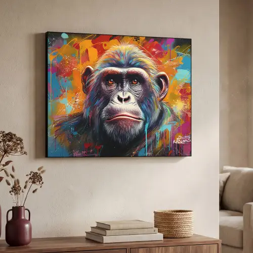 Aap - Gorilla - Graffiti - Dieren - Kleuren Textielframe zwart klein -sfeer3
