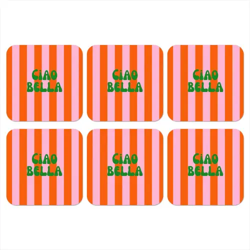 Strepen - Oranje - Verticaal - Ciao bella onderzetter kurk middel -3d