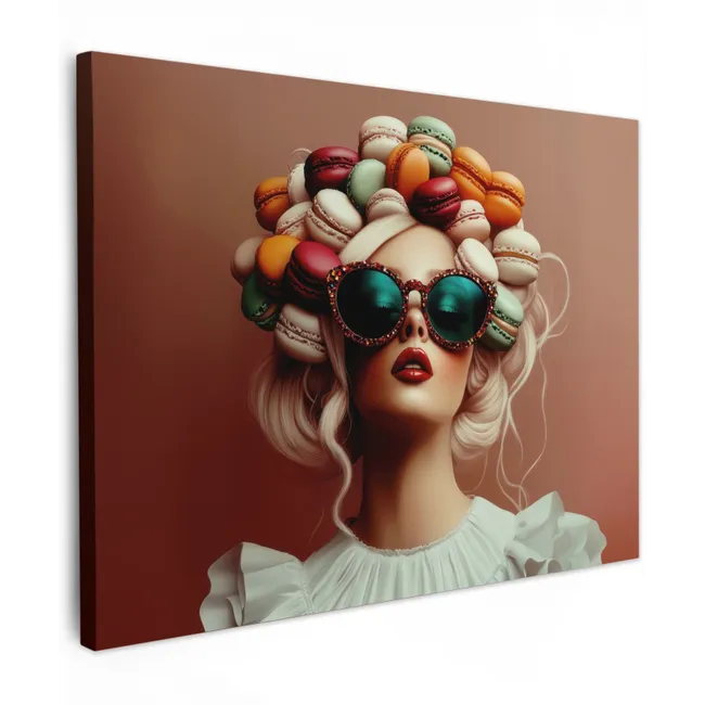 Canvas schilderij - Vrouw - Macarons - Bril