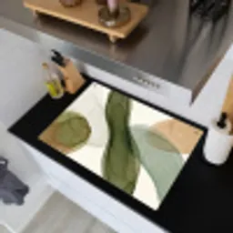 Abstract - Vormen - Modern - Kunst - Groen - Bruin Inductie beschemer met haakjes klein -sfeer1