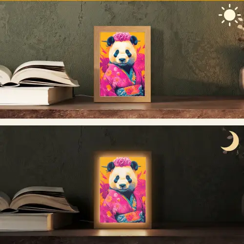 Kimono - Roze - Panda - Bloemenkroon Light Box met kabel (Tafellamp) klein -sfeer3