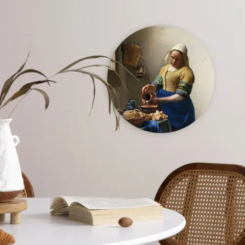 Het melkmeisje - Kunst - Oude meesters - Vermeer Wandcirkel kunststof plaat 5mm dik klein -sfeer4