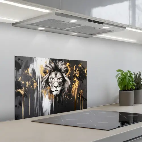 Leeuw - Portret - Verfspatten - Grijs keuken achterwand spatscherm klein -3d_schuin