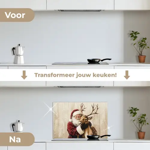 Kerstman - Rendier - Sneeuw - Kleurrijk keuken achterwand spatscherm klein -voor_na_NL