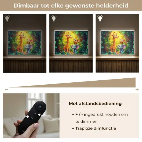 Dieren - Jungle - Giraf - Olifant - Aapje Light Box met batterij (Wandlamp kind) middel -USP_dimbaarNL